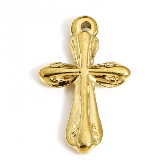 Imagen de 1 Unidad Enchapado al Vacío 304 Acero Inoxidable Religión Colgantes Cruz Chapado en Oro de 18K 24mm x 15mm