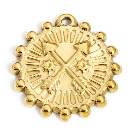 Imagen de 1 Unidad Enchapado al Vacío 304 Acero Inoxidable Colgantes Ronda Chapado en Oro de 18K Estrella 22mm x 21mm