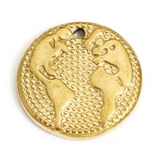 Imagen de 1 Unidad Enchapado al Vacío 304 Acero Inoxidable Colgantes Ronda Chapado en Oro de 18K Mapa 15mm Diámetro
