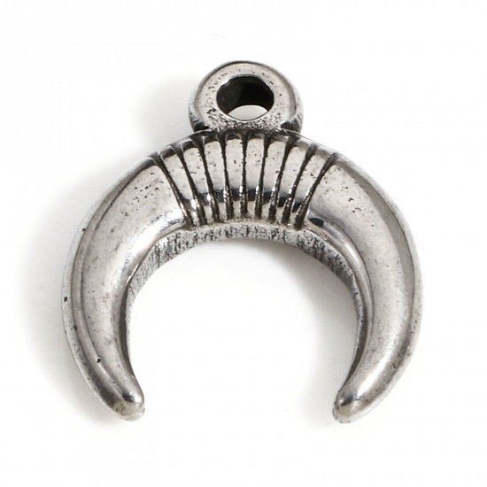 Picture of 1 Piece 304 Stainless Steel Galaxy Charms Silver Tone Half Moon 16mm x 14mm