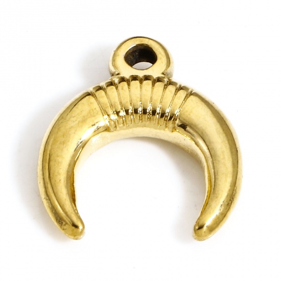 Picture of 1 Piece Eco-friendly PVD Vacuum Plating 304 Stainless Steel Galaxy Charms 18K Gold Plated Crescent Moon Double Horn 16mm x 14mm