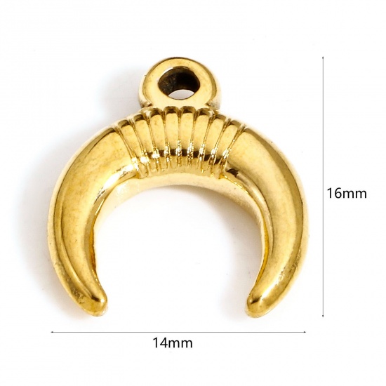 Picture of 1 Piece Eco-friendly PVD Vacuum Plating 304 Stainless Steel Galaxy Charms 18K Gold Plated Crescent Moon Double Horn 16mm x 14mm