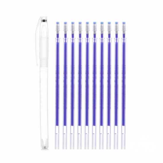 Picture of 1 Set ( 10 PCs/Set) Plastic High Temperature Disappear Vanishing Fabric Marker Pen Special For Sewing Clothing Leatherwear Blue 15cm