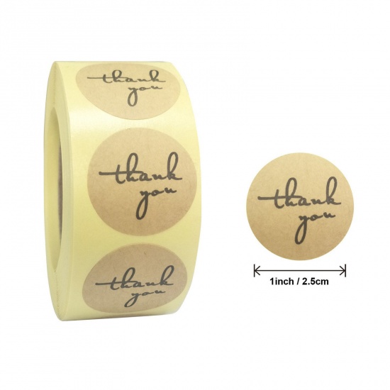 Immagine di 1 Rotolo ( 500 Pz/Serie) Carta Kraft Sigilli Adesivi Etichette Marrone Tondo Lettere " Handmade with love " 25mm Dia