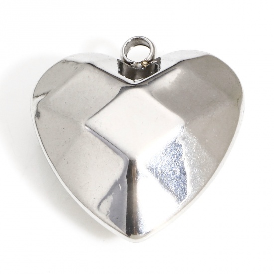 Picture of 1 Piece 304 Stainless Steel Pendants Silver Tone Heart 3D 24mm x 22mm