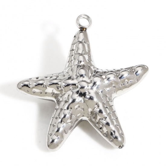Picture of 1 Piece 304 Stainless Steel Pendants Silver Tone Star Fish 3D 3.4cm x 3.1cm
