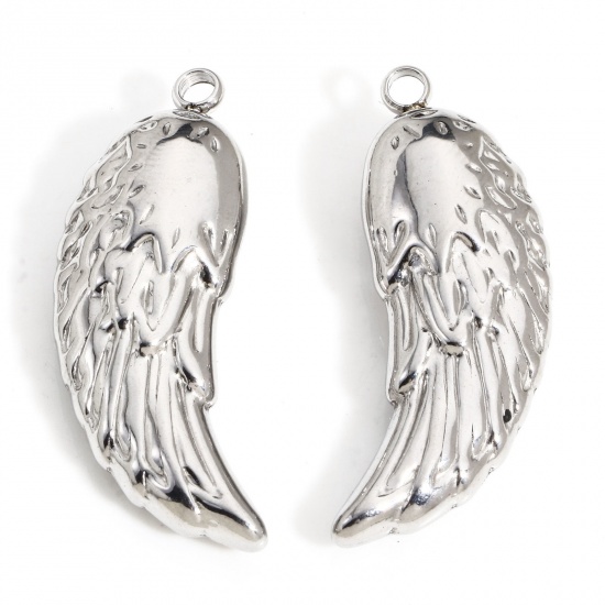 Picture of 1 Piece 304 Stainless Steel Pendants Silver Tone Wing 3D 3.7cm x 2cm