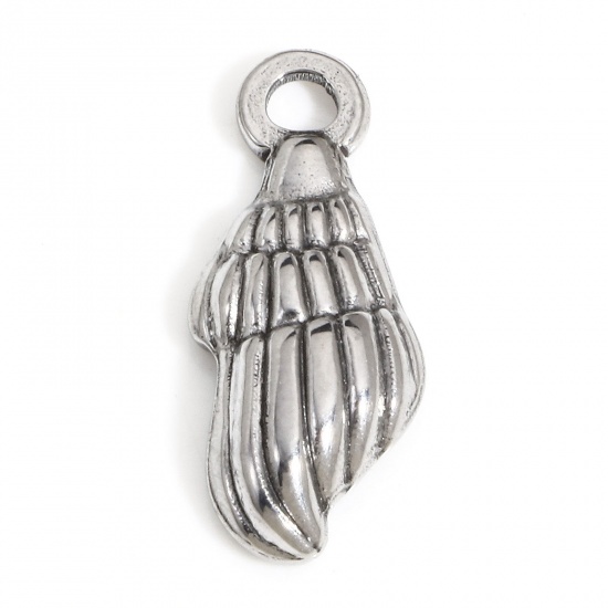 Picture of 1 Piece 304 Stainless Steel Charms Silver Tone Conch/ Sea Snail 22mm x 9mm