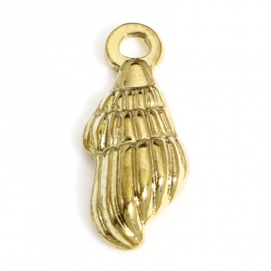 Picture of 1 Piece Vacuum Plating 304 Stainless Steel Charms 18K Gold Plated Conch/ Sea Snail 22mm x 9mm