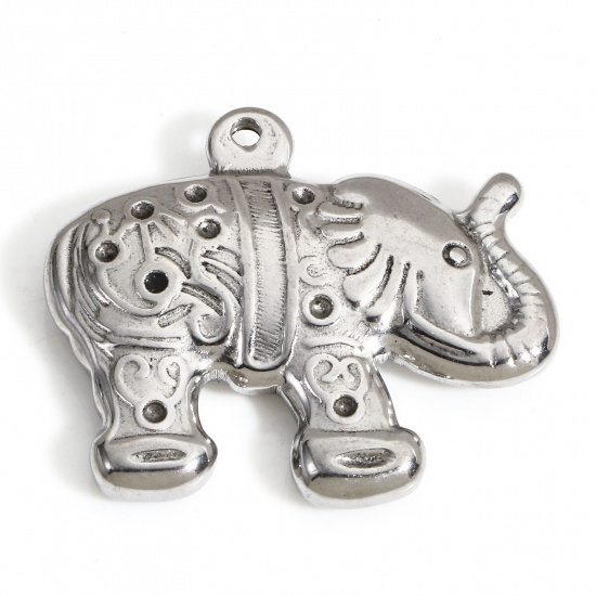 Picture of 1 Piece 304 Stainless Steel Charms Silver Tone Elephant Animal 26mm x 22mm