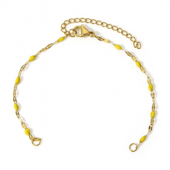 Picture of 1 Piece Eco-friendly Vacuum Plating 304 Stainless Steel Lips Chain Semi-finished Bracelets For DIY Handmade Jewelry Making Gold Plated Yellow Enamel 15.5cm(6 1/8") long