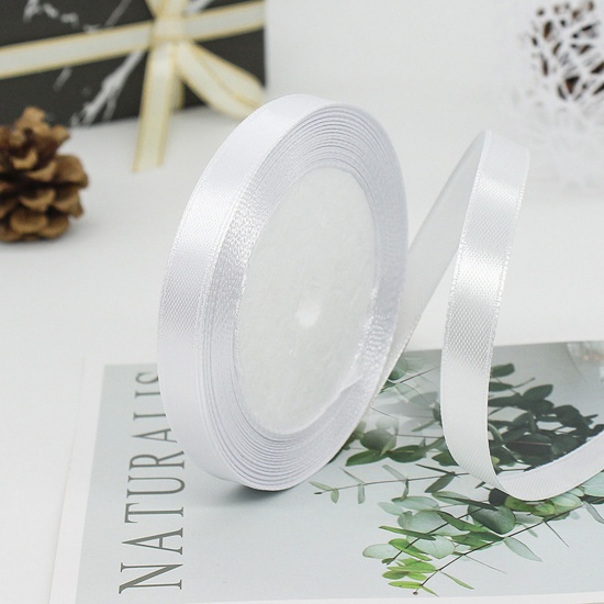 Immagine di 1 Rotolo (Circa 25 Yard/Rotolo) Raso Nastro Fai-da-te Confezione Regalo per Festa di Nozze Decorazione Artigianale per Cucire Bianco 10mm