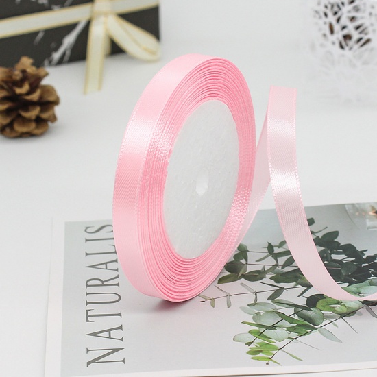 Immagine di 1 Rotolo (Circa 25 Yard/Rotolo) Raso Nastro Fai-da-te Confezione Regalo per Festa di Nozze Decorazione Artigianale per Cucire Rosa 10mm