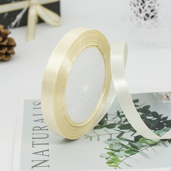 Immagine di 1 Rotolo (Circa 25 Yard/Rotolo) Raso Nastro Fai-da-te Confezione Regalo per Festa di Nozze Decorazione Artigianale per Cucire Bianco Sporco 10mm