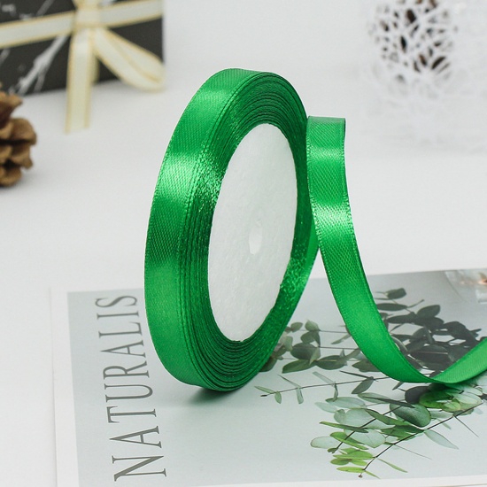 Immagine di 1 Rotolo (Circa 25 Yard/Rotolo) Raso Nastro Fai-da-te Confezione Regalo per Festa di Nozze Decorazione Artigianale per Cucire Verde 10mm