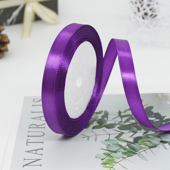 Immagine di 1 Rotolo (Circa 25 Yard/Rotolo) Raso Nastro Fai-da-te Confezione Regalo per Festa di Nozze Decorazione Artigianale per Cucire Colore Viola 10mm