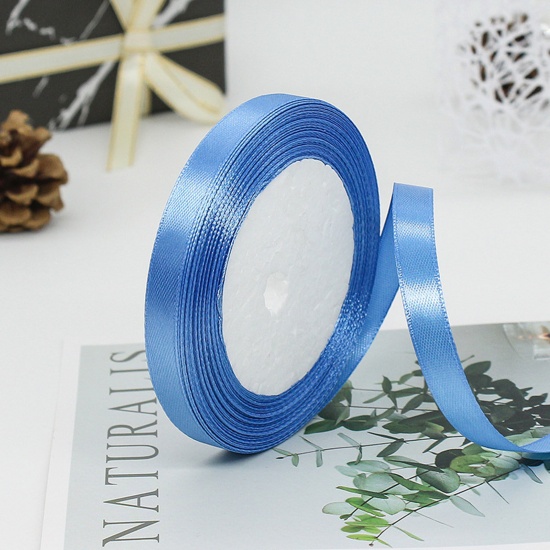 Immagine di 1 Rotolo (Circa 25 Yard/Rotolo) Raso Nastro Fai-da-te Confezione Regalo per Festa di Nozze Decorazione Artigianale per Cucire Lago Blu 10mm