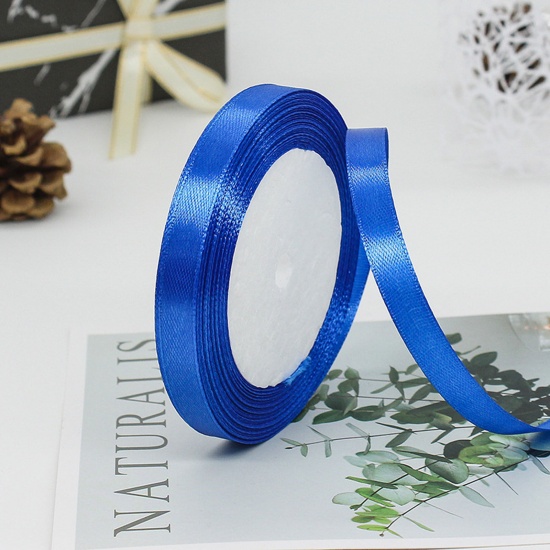 Immagine di 1 Rotolo (Circa 25 Yard/Rotolo) Raso Nastro Fai-da-te Confezione Regalo per Festa di Nozze Decorazione Artigianale per Cucire Blu Marino 10mm