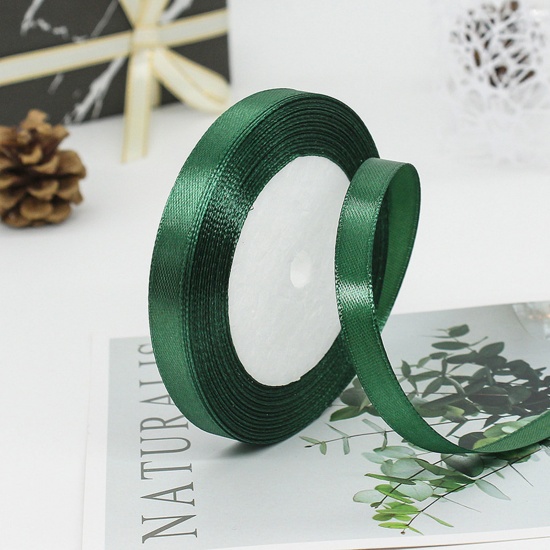 Immagine di 1 Rotolo (Circa 25 Yard/Rotolo) Raso Nastro Fai-da-te Confezione Regalo per Festa di Nozze Decorazione Artigianale per Cucire Verde Scuro 10mm