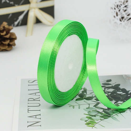 Immagine di 1 Rotolo (Circa 25 Yard/Rotolo) Raso Nastro Fai-da-te Confezione Regalo per Festa di Nozze Decorazione Artigianale per Cucire Verde di Frutta 10mm