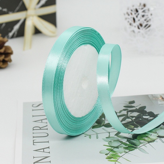 Immagine di 1 Rotolo (Circa 25 Yard/Rotolo) Raso Nastro Fai-da-te Confezione Regalo per Festa di Nozze Decorazione Artigianale per Cucire Erba Verde 10mm