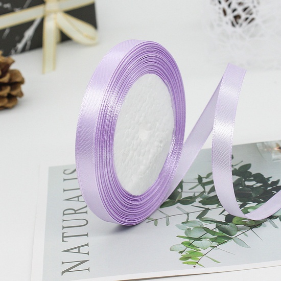 Immagine di 1 Rotolo (Circa 25 Yard/Rotolo) Raso Nastro Fai-da-te Confezione Regalo per Festa di Nozze Decorazione Artigianale per Cucire Colore Viola 10mm