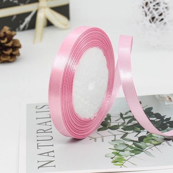 Immagine di 1 Rotolo (Circa 25 Yard/Rotolo) Raso Nastro Fai-da-te Confezione Regalo per Festa di Nozze Decorazione Artigianale per Cucire Rosa 10mm