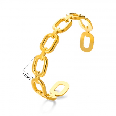 Picture of Wholesale Geometric Textured 304 Stainless Steel Open Cuff Bangles Bracelets, 18K Gold Plated Eco-friendly Vacuum Plating, Women's Minimalist Gift Jewelry Supply, 5.8cm Dia., 1 Piece