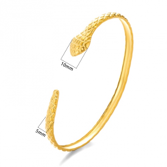 Picture of 1 Piece Eco-friendly Vacuum Plating 304 Stainless Steel Open Cuff Bangles Bracelets 18K Gold Plated Snake Textured 5.8cm Dia.