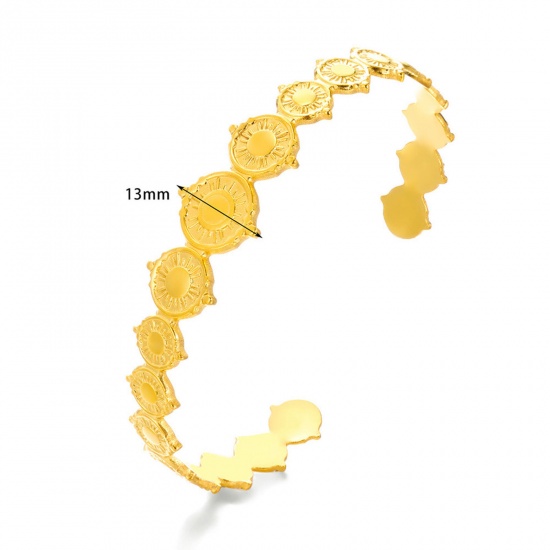 Bild von 1 Stück Umweltfreundliche Vakuumbeschichtung 304 Edelstahl Offen Manschette Armreife Armband 18K Gold Textil 5.8cm D.