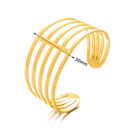 Picture of Wholesale Stripe Textured 304 Stainless Steel Open Cuff Bangles Bracelets, 18K Gold Plated Eco-friendly Vacuum Plating, Women's Minimalist Gift Jewelry Supply, 5.8cm Dia., 1 Piece