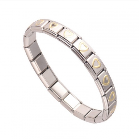 Picture of 1 Piece 304 Stainless Steel Italian Charm 18 Links Modular Bracelets Silver Tone Rectangle Heart 20cm(7 7/8") long