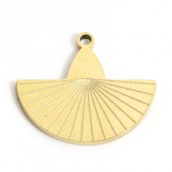 Picture of 1 Piece Eco-friendly 304 Stainless Steel Simple Charms Gold Plated Fan-shaped Hat 16.5mm x 14.5mm