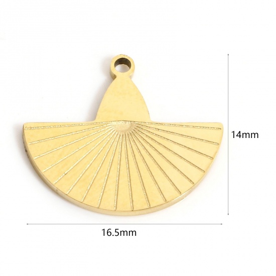 Image de 1 Pièce Breloques en 304 Acier Inoxydable Placage sous Vide PVD Respectueux de l'Environnement Simple Eventail Plaqué Or Véritable 18K Chapeau 16.5mm x 14.5mm
