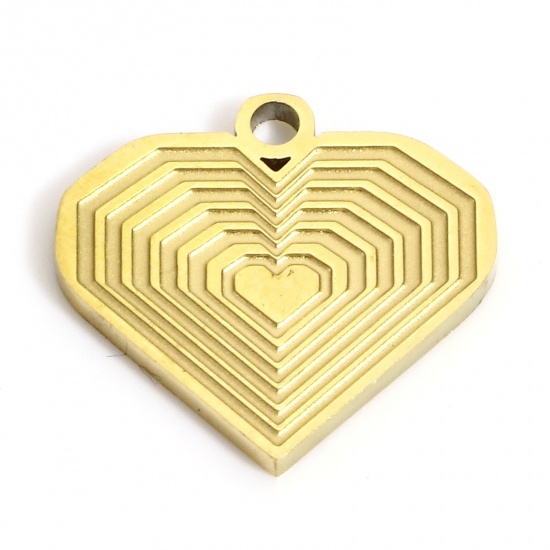Picture of 1 Piece Eco-friendly 304 Stainless Steel Simple Charms Gold Plated Heart Texture 15mm x 6mm
