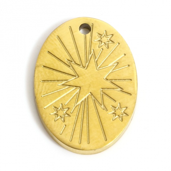 Picture of 1 Piece Eco-friendly 304 Stainless Steel Simple Charms Gold Plated Oval Star 17.5mm x 12.5mm