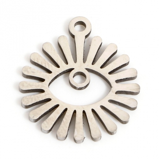 Picture of 1 Piece Eco-friendly 304 Stainless Steel Religious Charms Silver Tone Eye Sunshine Hollow 17mm x 14.5mm