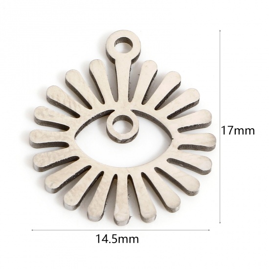 Picture of 1 Piece Eco-friendly 304 Stainless Steel Religious Charms Silver Tone Eye Sunshine Hollow 17mm x 14.5mm