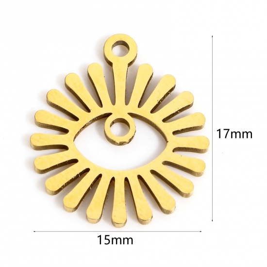 Picture of 1 Piece Eco-friendly PVD Vacuum Plating 304 Stainless Steel Religious Charms 18K Real Gold Plated Eye Sunshine Hollow 17mm x 15mm