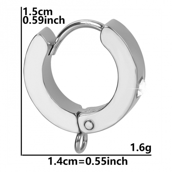 Picture of 2 PCs 304 Stainless Steel Hoop Earrings For DIY Jewelry Making Accessories Round Silver Tone With Loop 15mm x 14mm