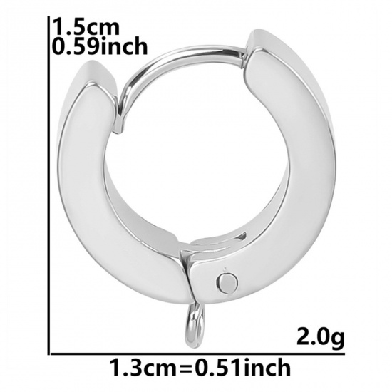 Immagine di 2 Pz 304 Acciaio Inossidabile Orecchini a Cerchio per Accessori per la Creazione di Gioielli Fai-da-te Tondo Tono Argento Con Loop 15mm x 13mm