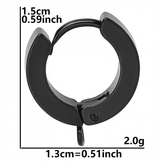 Immagine di 2 Pz Placcatura Sottovuoto PVD Ecologica 304 Acciaio Inossidabile Orecchini a Cerchio per Accessori per la Creazione di Gioielli Fai-da-te Tondo Nero Con Loop 15mm x 13mm