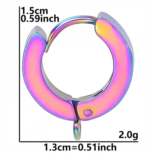 Immagine di 2 Pz Placcatura Sottovuoto PVD Ecologica 304 Acciaio Inossidabile Orecchini a Cerchio per Accessori per la Creazione di Gioielli Fai-da-te Tondo Colore Arcobaleno Placcato Con Loop 15mm x 13mm