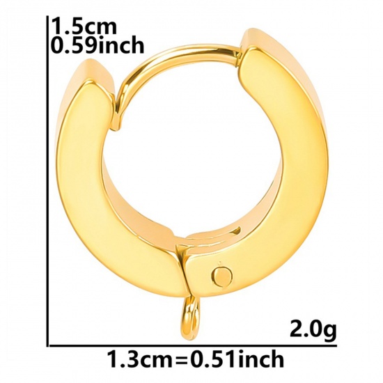 Immagine di 2 Pz Placcatura Sottovuoto PVD Ecologica 304 Acciaio Inossidabile Orecchini a Cerchio per Accessori per la Creazione di Gioielli Fai-da-te Tondo Placcato Oro 18K Con Loop 15mm x 13mm