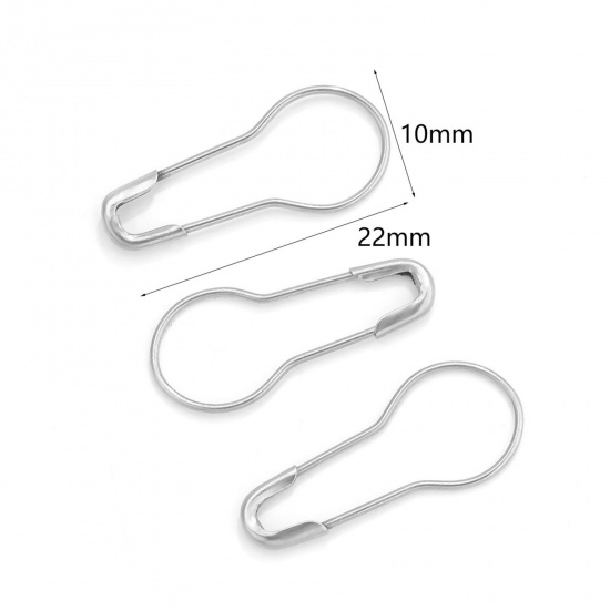 Picture of 50 PCs 304 Stainless Steel Safety Pin Brooches Calabash Silver Tone 22mm x 10mm