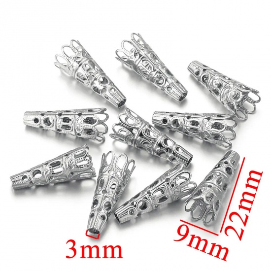 Immagine di 10 Pz 304 Acciaio Inossidabile Tappi Tallone Imbuto Tono Argento 8mm 22mm x 9mm