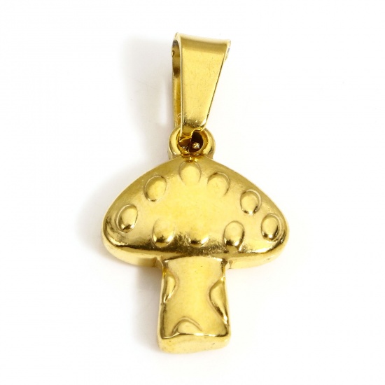 Image de 1 Pièce Breloques en 304 Acier Inoxydable Placage sous Vide Élégant Champignon Doré 23mm x 13mm 