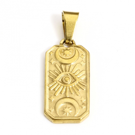 Picture of 1 Piece Vacuum Plating 304 Stainless Steel Religious Charms Gold Plated Rectangle Eye 29mm x 10.5mm