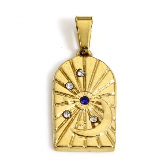 Bild von 1 Stück Vakuumbeschichtung 304 Edelstahl Galaxis Charms Halbmond Vergoldet Sonnenschein Bunt Strass 24.5mm x 11mm
