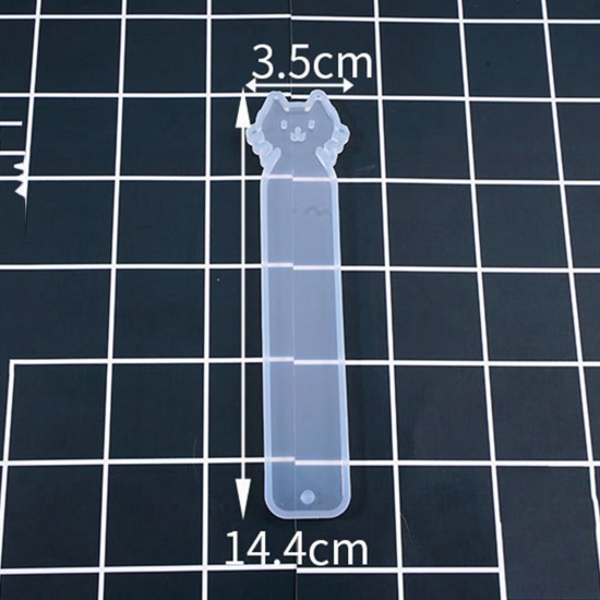 Picture of 2 PCs Silicone Resin Mold For DIY Making Bookmark Cat White 14.4cm x 3.5cm